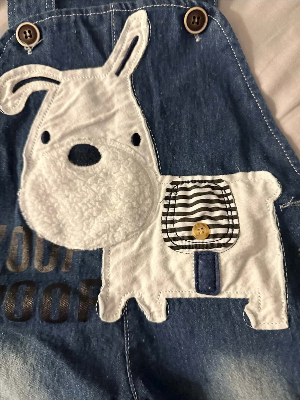 Denim Blue Puppy Appliqué Overalls for Kids